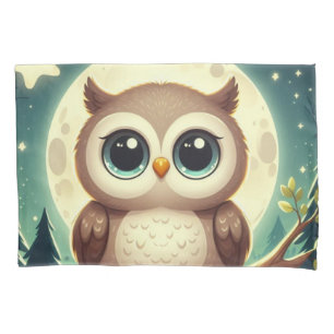 Cute baby owl at night with moon pillowcase