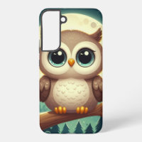 Cute baby owl at night with moon