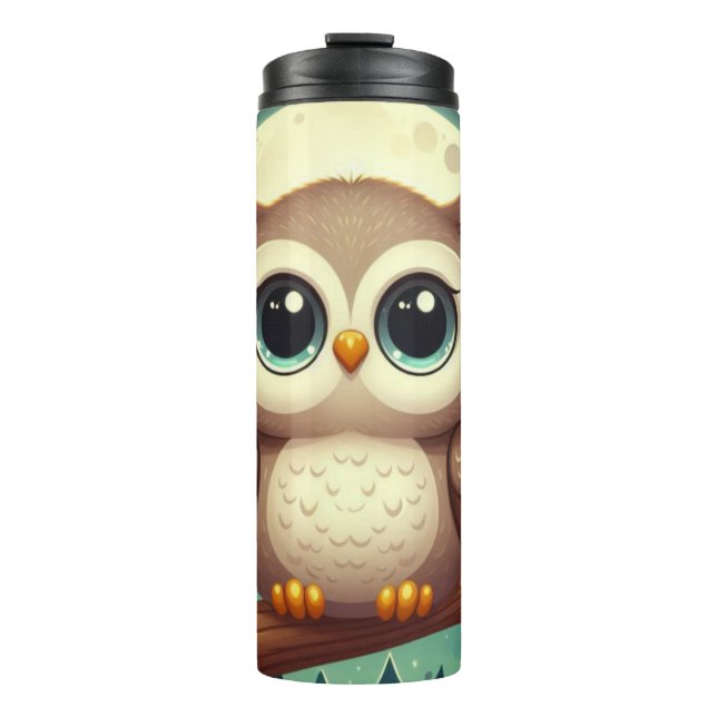Cute baby owl at night with moon thermal tumbler (Front)