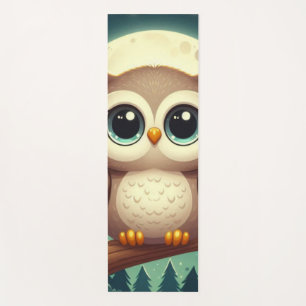 Cute baby owl at night with moon yoga mat