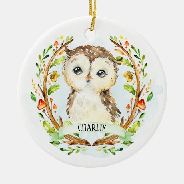 Cute Baby Owl Ceramic Tree Decoration (Front)