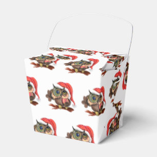 Cute Baby Owl In Christmas Hat and Gift - Cartoon  Favour Box