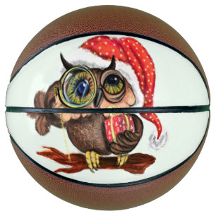 Cute Baby Owl In Christmas Hat and Gift For You Basketball