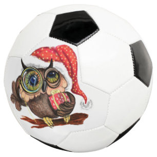Cute Baby Owl In Christmas Hat Soccer Ball Gift