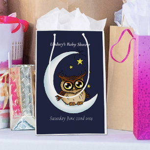 Cute Baby Owl Moon Stars Blue Shower Medium Gift Bag