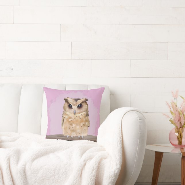 Cute Baby Owl - Pink Cushion (Couch)