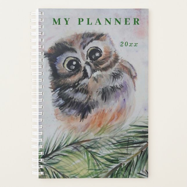 Cute Baby Owl Planner Personalised Year - Text (Front)