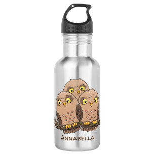 Cute baby owl trio cartoon illustration 532 ml water bottle