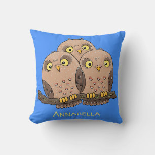 Cute baby owl trio cartoon illustration cushion
