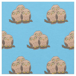 Cute baby owl trio cartoon illustration fabric