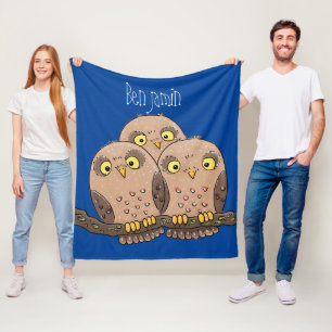 Cute baby owl trio cartoon illustration fleece blanket