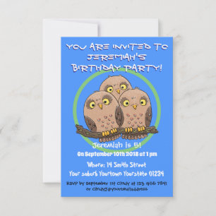 Cute baby owl trio cartoon illustration invitation