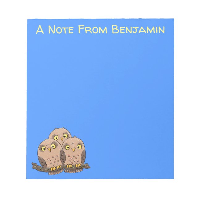 Cute baby owl trio cartoon illustration notepad (Front)