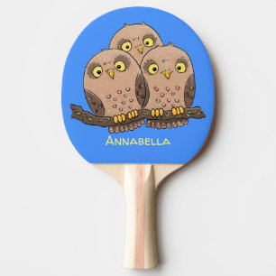 Cute baby owl trio cartoon illustration ping pong paddle