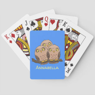 Cute baby owl trio cartoon illustration playing cards