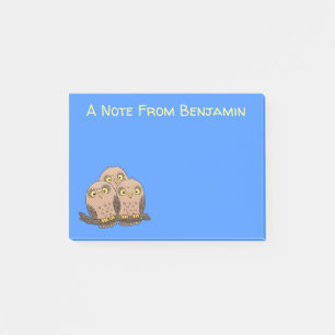 Cute baby owl trio cartoon illustration post-it notes