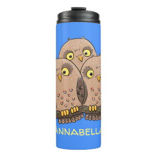 Cute baby owl trio cartoon illustration thermal tumbler