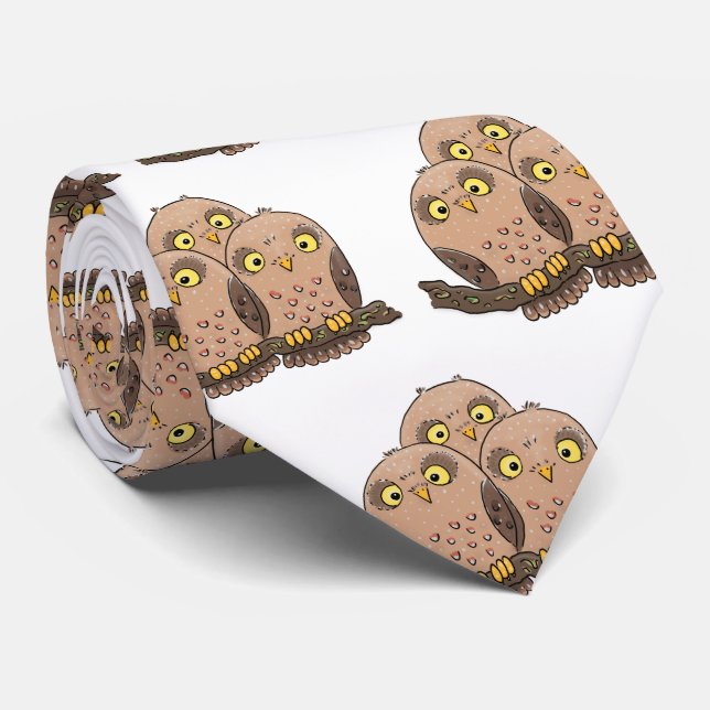 Cute baby owl trio cartoon illustration tie (Rolled)