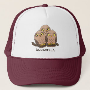 Cute baby owl trio cartoon illustration trucker hat