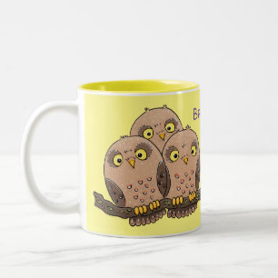 Cute baby owl trio cartoon illustration Two-Tone coffee mug