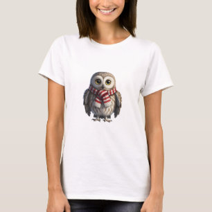 Cute Baby Owl Wearing a Striped Scarf T-Shirt