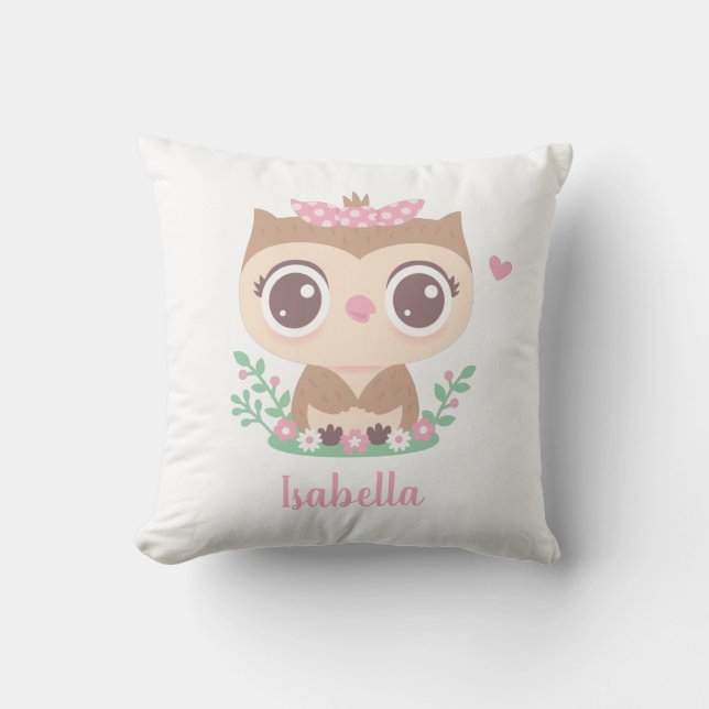 Cute Baby Owl with Bow Baby Girl Nursery Cushion (Front)