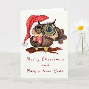 Cute Baby Owl with Gift Christmas Card
