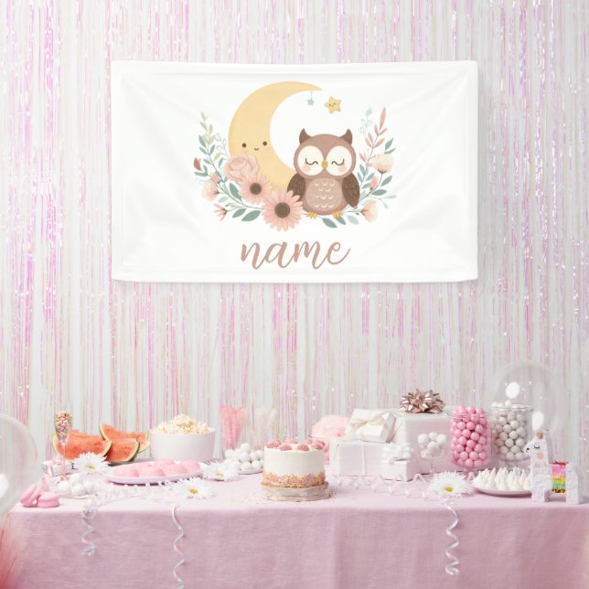 Cute baby owl with moon banner (Party)