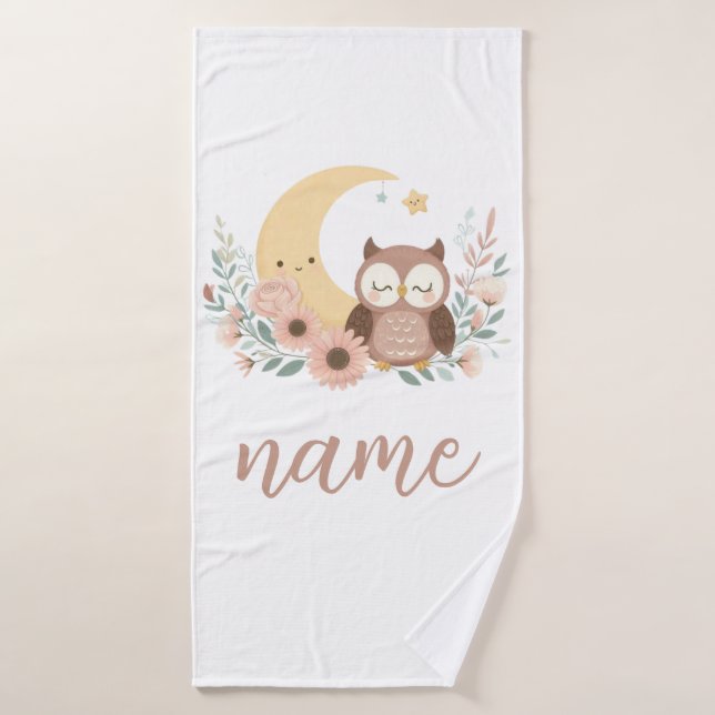 Cute baby owl with moon bath towel (Bath Towel)