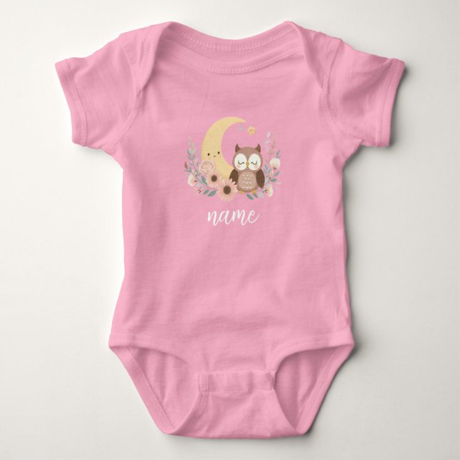 Cute baby owl with moon bodysuit (Front)