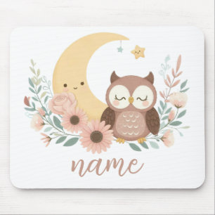 Cute baby owl with moon mouse pad