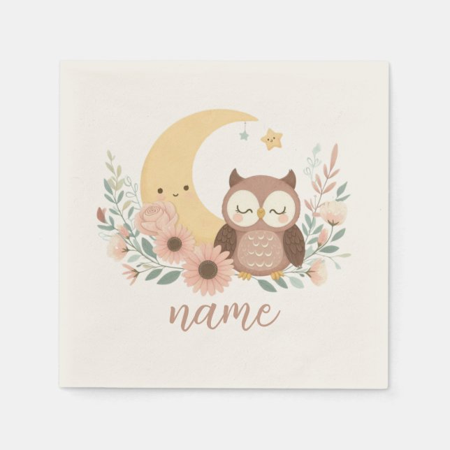 Cute baby owl with moon napkin (Front)