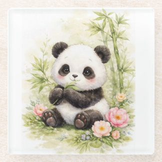 Cute Baby Panda Bamboo Floral Coaster | Kawaii Wat