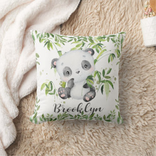 Cute Baby Panda Bear Green Bamboo Greenery Nursery Cushion