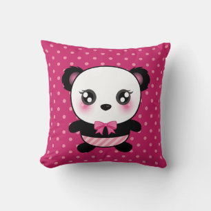 Cute Baby Panda Bear Pink Polka Dots Pattern Cushion