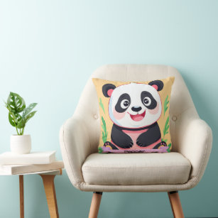 Cute Baby Panda Custom Name Cushion