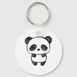 Cute Baby Panda Drawn in Charcoal #3 Key Ring