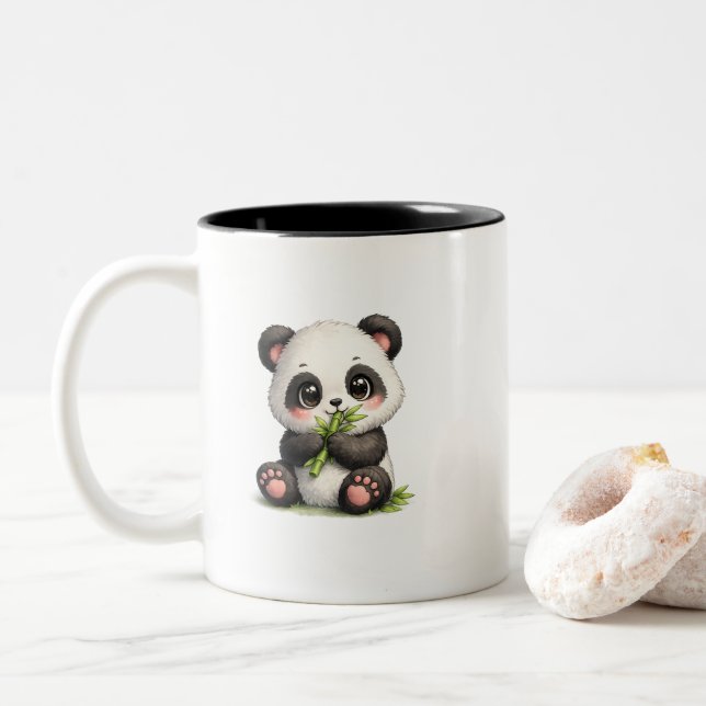 Cute Baby Panda Eating Bamboo Coffee Mug  (With Donut)