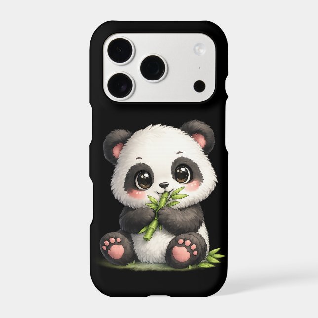 Cute Baby Panda Eating Bamboo iPhone Case (Back)