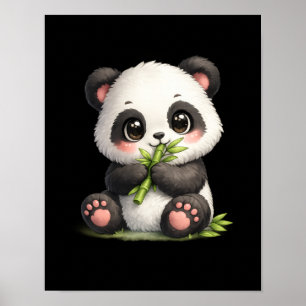 Cute Baby Panda Eating Bamboo Poster