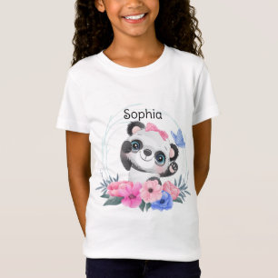 Cute Baby Panda Flower Wreath Custom Name         T-Shirt