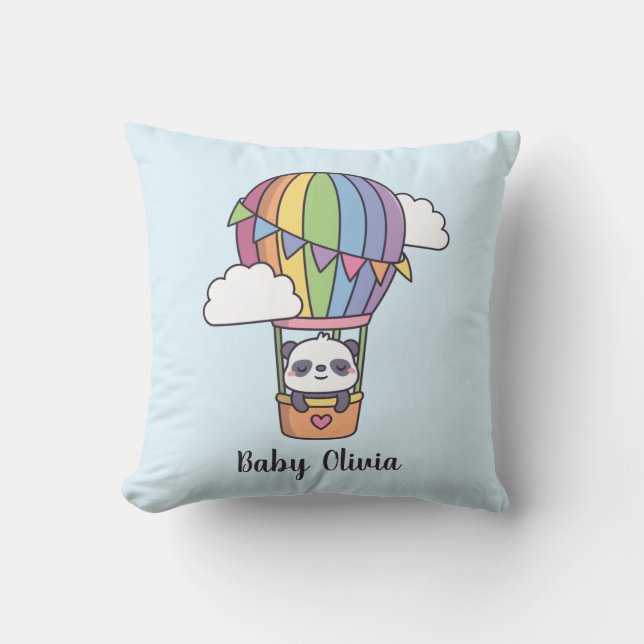 Cute Baby Panda In Hot Air Balloon Kids Room Decor Cushion (Front)
