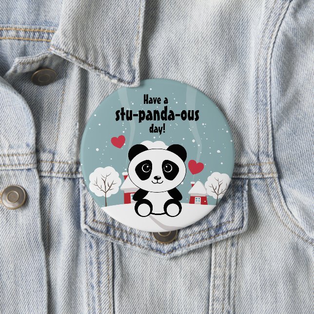 Cute Baby Panda In Winter Snow Gray 10 Cm Round Badge (In Situ)