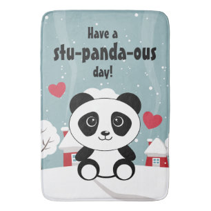 Cute Baby Panda In Winter Snow Grey Bath Mat