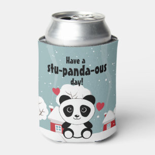 Cute Baby Panda In Winter Snow Grey Can Cooler