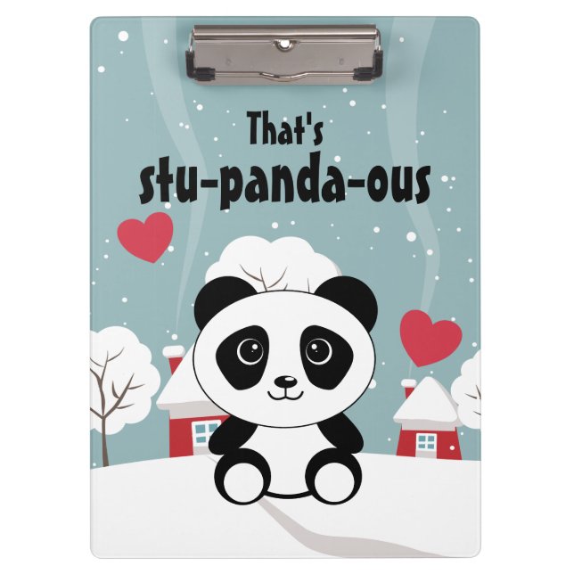Cute Baby Panda In Winter Snow Grey Clipboard (Front)