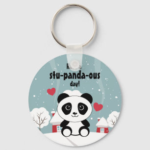 Cute Baby Panda In Winter Snow Grey Key Ring