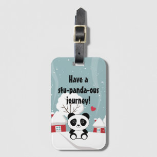 Cute Baby Panda In Winter Snow Grey Luggage Tag