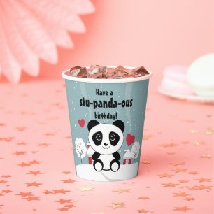 Cute Baby Panda In Winter Snow Grey Paper Cups