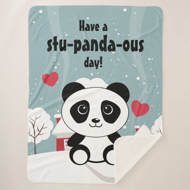 Cute Baby Panda In Winter Snow Grey Sherpa Blanket (Front)